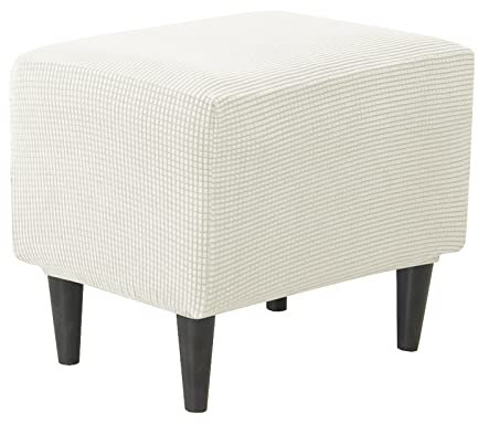 JHLD Rechteckiger Stretch Ottomane Schonbezug, Ottomane Bezug Elastische Hockerbezug Jacquard Hocker Husse für Fußhocker Quadratisch Mit elastischem Boden Für Katzen Hunde -Creme-klein