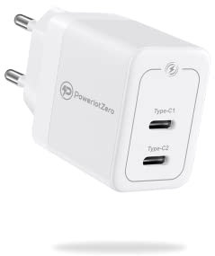 PowerlotZero Mini 35W Dual USB C Ladegerät - 2 Port USBC Netzteil Charger PD PPS Schnellladegerät Netzstecker GaN Ladestecker Power Adapter Stecker für iPhone Pro Max Plus iPad Galaxy MacBook Air