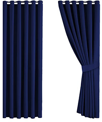 Aspire Homeware Blackout Curtains 66x90 - Eyelet Curtains for Living Room Super Soft & Energy Saving Privacy Protection Thermal Insulated Bedroom Window Curtain with Tiebacks - Navy