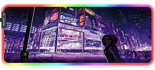 Bimormat XXLGaming RGB Mouse Mat,LED Anime Large Mouse Pad,800x300x3mm,10 Light Modes Extended Mousepad Non-Slip Rubber Base and Waterproof Surface Desk Mat for Gaming Working Study(80x30 RGBzigirl)