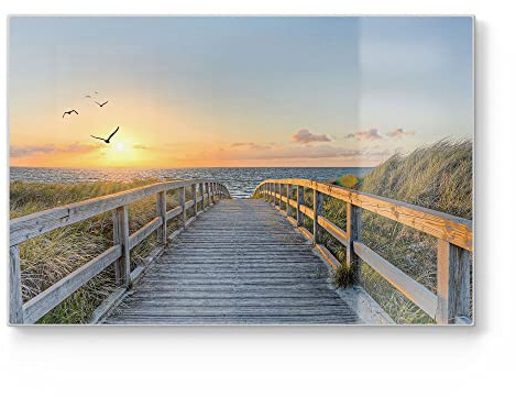 DEQORI Schneidebrett aus Glas | groß 30x20 cm | Motiv Dünenweg zum Meer | Design Schneideplatte für Küche | Frühstücksbrett antibakteriell & rutschfest | Glasplatte & Servierplatte