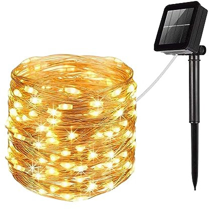 LiyuanQ Solar String Lights Outdoor, Upgraded 1 Pack 120 LED Solar Fairy Lights 39ft 8 Modes Waterproof Outdoor Garden Light Copper Wire Lighting for Wedding Patio Yard (Warm White)