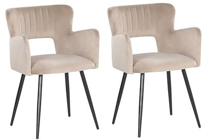 2 Chaises de Salle à Manger Rétro Pieds en Acier et Velours Taupe Sanilac