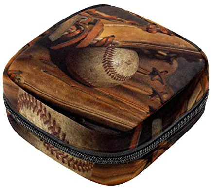 Menstruationspad-Tasche mit Reißverschluss, Damen-Servietten-Tasche, Tampons, Sammelbeutel für Frauen und Mädchen (alter Baseball-Handschuh mit verwittertem Sportball)