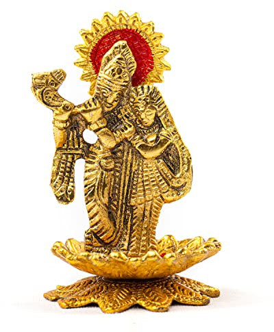 Tarini Gallery Metal God Idol Statue Murti Sculpture Indian Décor Antique for Pooja Worship Home Temple Decor Decoration and Gifting (Antique Golden-Radha Krishna on Lotus)