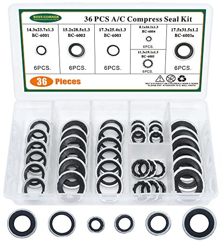 36 Stück A/C Dichtungssortiment, Klimaanlage Kompressor Port Seal Unterlegscheibe Kit Bonded Seal Dichtung Sortiment