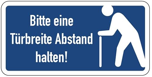 Aufkleber Hinweis „Gehhilfe – Bitte eine Türbreite Abstand halten“ Schild Folie selbstklebend | Größe wählbar Made in Germany, Größen Name: 20x40 cm