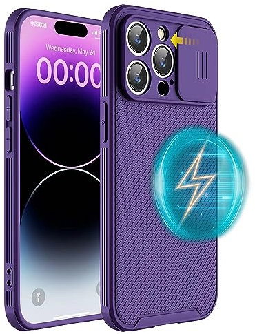 Hitaoyou iPhone 13 Pro Max Hülle, iPhone 13 Pro Max Kameraschutzhülle [Support Magsafe Charger] mit Slide Lens Cover, Slim Magnetic Case for iPhone 13 Pro Max 6.7 Purple