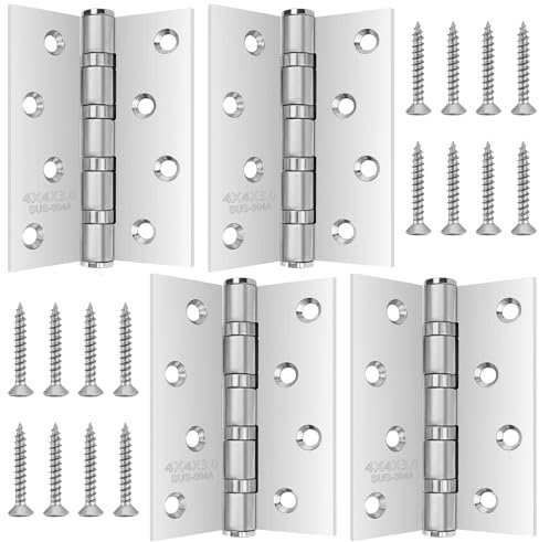 4 Stück 304 Edelstahl Scharniere 7.5 * 10cm Groß Schwerlast Türscharnier,Scharnier Edelstahl Klappbar 4 Zoll Türband Dicke 3mm mit 32pcs Schrauben für Massive Türen Innen + Außen