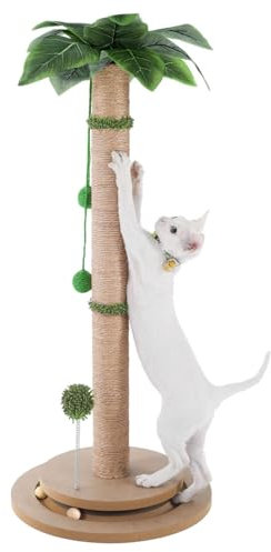 Aplatho Postes rascadores para gatos de interior y adultos, poste rascador para gatos de 33.2 pulgadas de alto con cuerda de sisal, bonito poste rascador de árbol para gatos con pista de bolas
