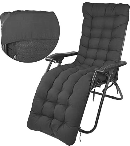 Sun Lounger Cushions Only, 170 * 53cm Garden Sunlounger Cushions with Top Cover Garden Recliner Chair Seat Pads Sunbed Cushion for Indoor Outdoor Patio Yard Beach, Black