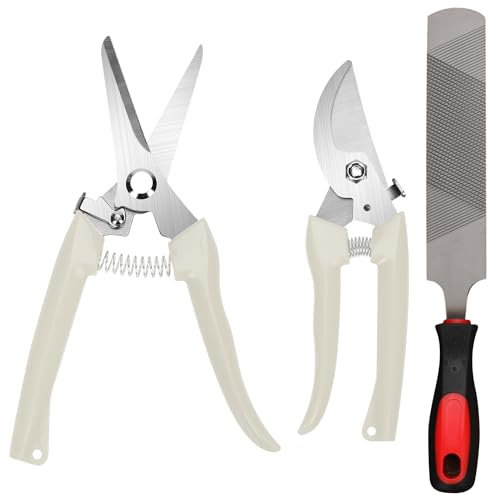 PEUTIER 3pcs Coupe-Ongles pour Chèvres & Râpe à Sabots, Goat Hoof Trimmers Pinces à Sabots Tête Incurvée/Droite pour Sabots d'animaux de Chèvre Mouton Agneau Cochon (Blanc Cassé)