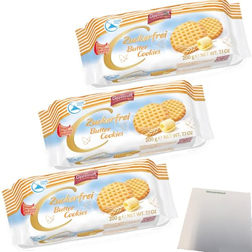 Coppenrath Butter Cookies ohne Zucker 3er Pack (3x200g Packung) + usy Block