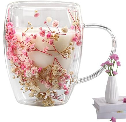 gifyym Taza De Flores Secas, Taza De Café Expreso Con Flores Aisladas De Doble Pared De 350 Ml, Tazas De Té, Vasos Para Bebidas, Taza De Té, Taza De Chocolate Con Leche, Un Derroche De Color, Novedad