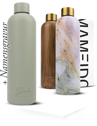 MAMEIDO Edelstahl Trinkflasche personalisiert 1l - auslaufsichere Trinkflasche mit Namen, personalisertes Geschenk (Desert Sage, 1000ml)