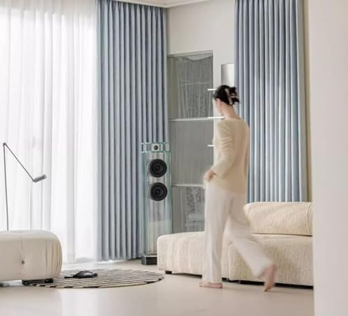 Homxi Gardinen Blickdicht Wohnzimmer 2er Set,2 x 86W x 214H cm,Küche Gardinen Blickdicht Hellblau Einfarbig mit Stickmuster Vorhänge mit Haken