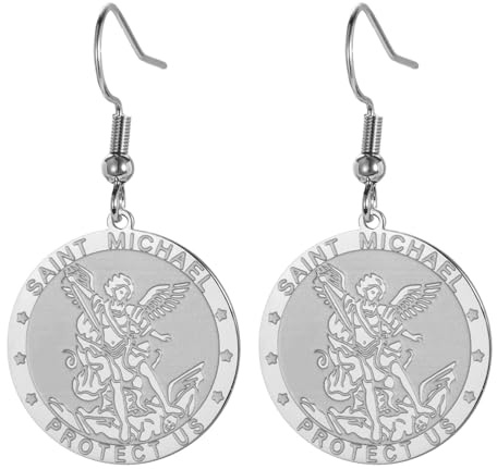 TEAMER Saint Michael Ohrringe, Edelstahl, St. Michael Ohrringe, der große Beschützer, Erzengel, Amulett, religiöser Schmuck für Frauen, Edelstahl, Kein Edelstein
