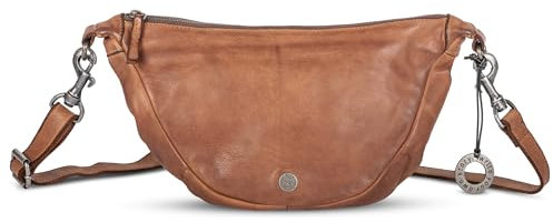 Cas8 Damen Moonbag klein LUCY aus Echtleder - Moderne Halbmond Handtasche mit Verstellbarem Schultergurt, Crossbody mit Reißverschluss, cognac