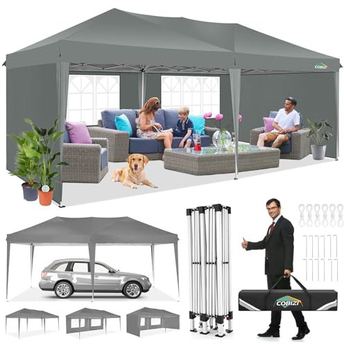 COBIZI 3x6m Pop Up Gazebo with Removable Sides, Waterproof & UV Protection, Ez Up Marquee, Instant Event Shelter, All-Season Party Tent with Carry Bag for Outdoor, Backyard, Weddings, Markets, Gray