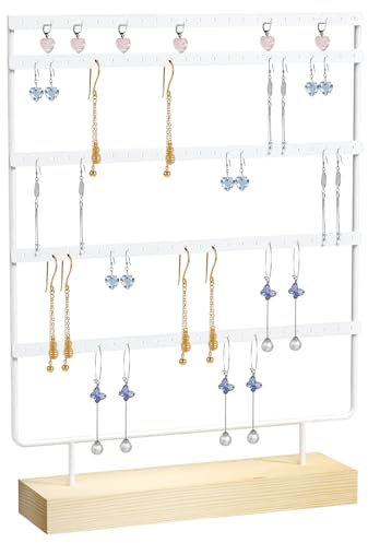 Chiluxendo 5 niveaux Porte Bijoux Présentoir, Rangement Bijoux, Support Boucle D'oreille, Arbre a Collier, Présentoirs Bracelets, Porte-bijoux, Organisateur de Boucles avec Base en Bois, (Blanc)