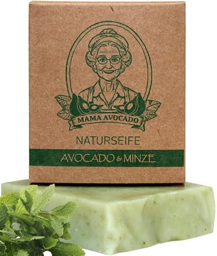 MAMA AVOCADO - Minze Seife für alle Hauttypen - beruhigend & kühlend - Naturkosmetik - Handgemachte Duschseife für Haut & Haare - Naturseife ohne Palmöl & Parabene - 100g