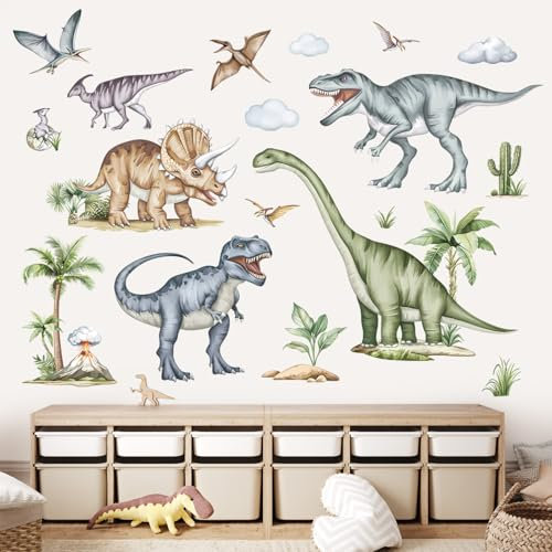 decalmile Wandtattoo XXL Dinosaurier Groß Wandaufkleber Kinder Dino Dschungel Palme Baum Wandsticker kinderzimmer Jungen Schlafzimmer Wohnzimmer Wanddeko