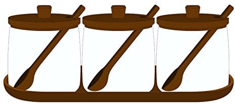 HJUGHPN Spice Jars Nordic Glass Spice Jar Set Acacia Wood Seasoning Pot For Kitchen Container Seasoning Rack Salt Sugar Pepper Shaker Storage Box