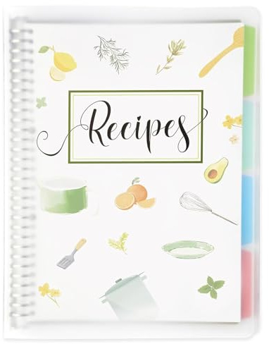 21,6 x 27,9 cm Rezeptbuch zum Schreiben eigener Rezepte, persönliches Blanko-Rezept-Notizbuch, herausnehmbares Hardcover, leeres Rezeptjournal, Kochbuchbinder mit 8 Trennwänden und 24 Registern, hält