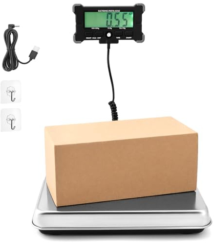QWORK® Digital leveransvåg, bagagevåg 440 pund/200 kg med tara-funktion, digital våg med separat LCD-display, för post, lager, husdjur