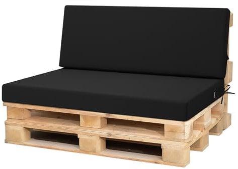 PRIMEPATIO Palettenkissen Outdoor 2er Set für Terrassenmöbel, Auflagen, Kissen & Polster, Wasserdicht und Farbecht, Ersatz für Palettensofa, Sitzkissen für Europaletten, Hof, Garten, Terrasse, Schwarz