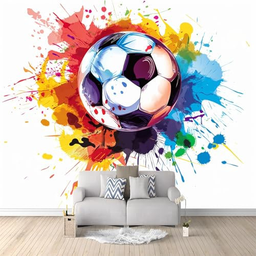 Wallpaper 250 x 175 cm Non-Woven Premium Art Colorful Print Ink Splash Football Wall Mural Decoration 3D Wallpaper for Living Room - Suitable for Children's Room, Living Room and Bedroom