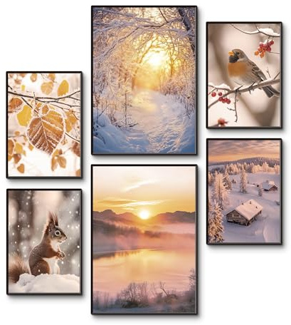 ARTLAND Premium Posterset 6er Set mehrteilig 2x A3 + 4x A4 6-teilig moderne Poster für Deko Bilderwand für Küche oder Esszimmer OHNE RAHMEN - Landschaft Winter Natur Schnee