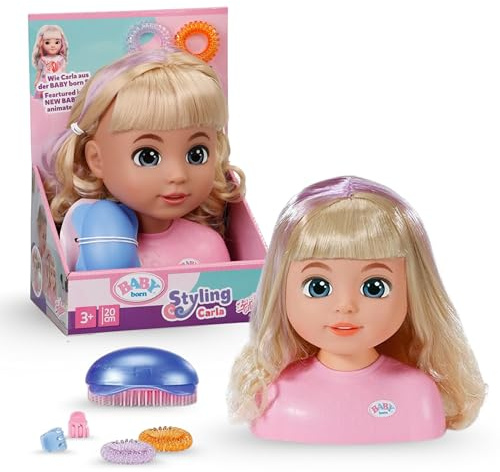 BABY Born Stylingkopf Carla mit Zubehör | Nylonhaar, Bürste, Haarbänder und Haarspangen