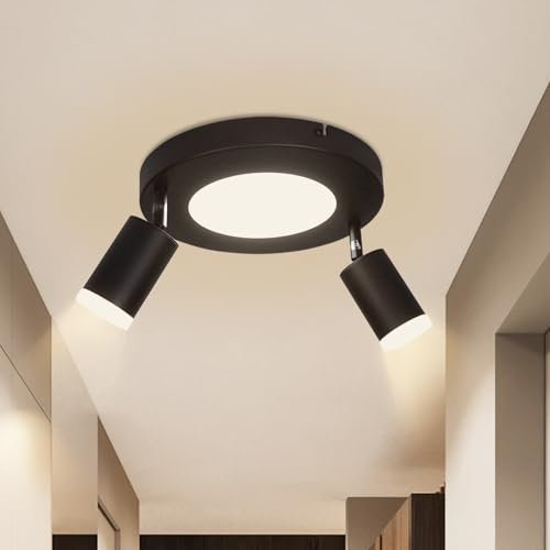 cupgow Deckenleuchte LED Deckenstrahler 2 Flammig - Deckenlampe Schwarz Deckenspot GU10 Rund 3000k Warmweiß 20W Schlafzimmerlampe Schwenkbar 350° für Küche Wohnzimmer Flur Korridor