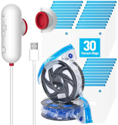 Vacbird 3D Printer Accessories Upgrade Vacuum Kit, 30pcs 3D Filament Vacuum Bags with USB Pump (30 * 34cm) Reusable, for 3D Printer Filament Storage, Protect Filament from Moisture