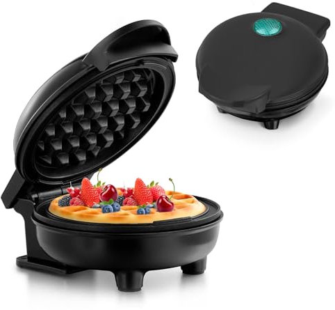 Mini-Waffeleisen für klassische Waffeln, kleiner Waffelmaker mit Antihaftbeschichtung Retro Design für Geburtstage, Familienfeiern, Rot
