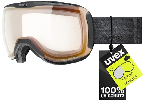 uvex Downhill 2100 Pro V - Ski Goggles For Adults - Photochromic - Contrast Enhancing - Black Dl/Red-Cl - One Size