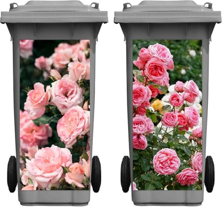 Nezyo 2 Sheets Wheelie Bin Stickers, Rose Flowers Dustbin Sticker Decorative Self Adhesive Waterproof Large Bin Decal for Dustbin Fridge Wall Indoor Outdoor Home Decor, 14. 37 x 30. 71 Inch