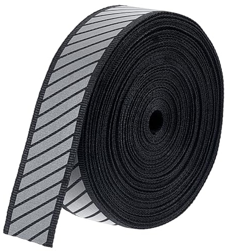 BENECREAT 10,94 Yards/10 m Twill-Druck Silbernes Aufnäher-Reflexband, 25 mm gut sichtbares Reflexband, Warnband für Kleidung, Regenmäntel, Jacken, Schwarz