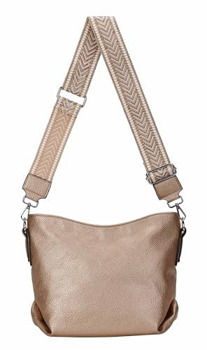 Damen Tasche Shopper Hobo Bags Crossbody Schultertasche Umhängetasche Handtasche Gürteltasche Crossover Kunst Leder Rosegold V1