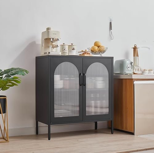 FURSTEL Buffetschrank, modernes Sideboard im Industrie-Stil, Buffetschrank, mit verstellbaren Regalen, Credenza für Wohnzimmer, Küche, Esszimmer, Bauernhaus, 40,1 cm L x 70,1 cm B x 88,9 cm H, Schwarz