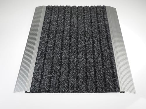 FLAME FOX Hochwertiger Fussabtreter Aussenbereich mit Alukanten I Extra langlebige Schmutzfangmatte Außen mit Bürsten I Ideale Outdoor Fussmatte wetterfest (38 x 58 cm, Rippen)