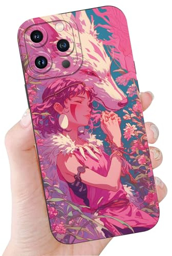 Yimctoie Silikon Handyhülle für iPhone 14 Pro 6.1, Schwarz Schutzhülle mit Süße Wolf Mädchen Niedlich Aesthetic Muster Weich TPU Stoßfeste Kratzfest Cover, Wolf Mädchen