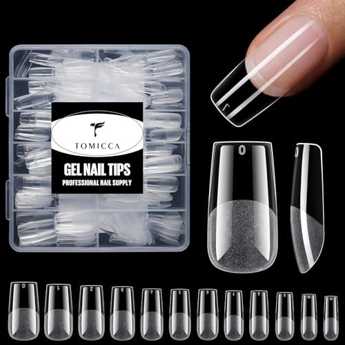 TOMICCA Medium Square Nail Tips, 240PCS Half Matte Soft Gel Tips, Full Cover Clear Acrylic False Nails for Nail Extensions DIY Manicure Art, 12 Sizes