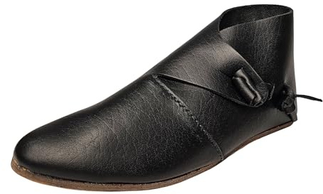 Vehi Mercatus Schwarze Wikinger Schuhe mit Knebelverschluss