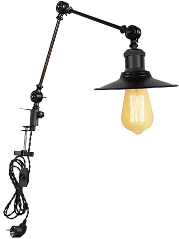 FSLiving Lampada a morsetto retrò, 1 confezione di lampada da lettura con cavo da 2,5 m, dimmerabile, lampada da comodino, lampada da scrivania per ufficio, uso domestico, attacco E27 DZ0142
