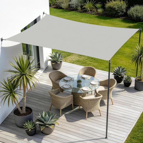 Sonnensegel Wasserdicht 3x4 m Rechteckig, Schattensegel mit 95% UV-Schutz, Wetterfestes Sonnenschutzsegel mit Edelstahl D-Ringen und Befestigungsseilen für Terrasse Balkon Garten