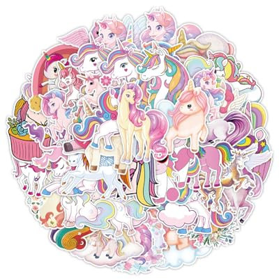 LEEQBCR 50 Einhorn Aufkleber, Wasserfeste Vinyl Stickers für Auto Motorräder Laptop Fahrrad Skateboard Snowboard Gepäck Aufkleber iPad und mehr
