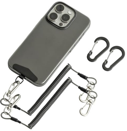 muuee Phone Lanyard with Metal Tether Tab, Stretchy Anti Theft Phone Wrist Strap, Anti-Drop Outdoor Hiking Skiing Cycling Climbing, Compatible for iPhone and Most Smartphones (Black+Black)