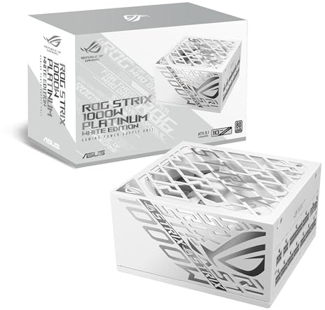 ASUS ROG Strix 1000 W Platinum White Edition (vollständig modulares Netzteil, 80 Plus Platinum-Zertifiziert, ATX 3.1, GAN MOSFET, intelligenter Spannungsstabilisator, GPU-First)